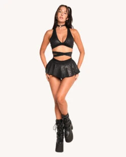 Rolita Couture X IHR Techno Waves Micro Skort -I Hear Raves Rolita Couture x iHR Black Water Cross Back Top Full 1