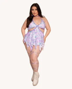 Rolita Couture X IHR Cosmic Chrome Pixie Baby Doll Dress -I Hear Raves Rolita Couture x iHR Cosmic Chrome Pixie Baby Doll Dress C1 Full