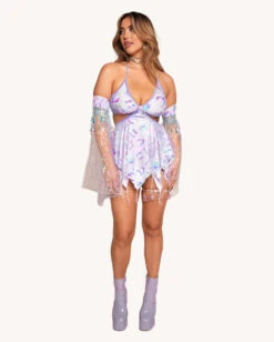 Rolita Couture X IHR Cosmic Chrome Pixie Baby Doll Dress -I Hear Raves Rolita Couture x iHR Cosmic Chrome Pixie Baby Doll Dress Full