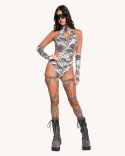 Secret Of Life Mushroom White Reflective Bodysuit With Sleeves -I Hear Raves Secret Life of A Mushroom White Reflective Bodysuit with Sleeves New Full