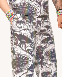 Secret Of Life Mushroom Rainbow Reflective Joggers -I Hear Raves Secret Life of Mushroom Rainbow Reflective Joggers Detail