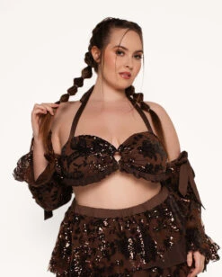 Bohemian Princess Sequin Ruffle O-Ring Top With Sleeves -I Hear Raves Soul of a Gypsy Sequin Ruffle O ring Top with Sleeves C1 Front