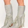 Starry Night Rhinestone Fringe Boots 1 Starry Night Rhinestone Fringe Boots -I Hear Raves StarryNightRhinestoneFringeBoots Silver Front