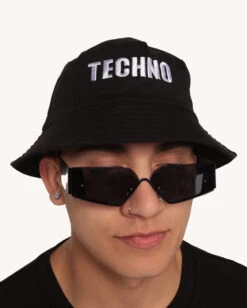 Techno Bucket Hat With Removable Wind Cord -I Hear Raves Techno Bucket Hat with Removable Wind Cord