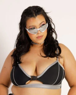 Thunder Shock Reflective Speed Clasp Crop Top -I Hear Raves ThunderShockReflectiveSpeedClaspCropTop C1 Front