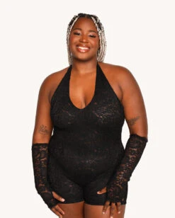 VIP Behavior Lace Romper With Sleeves -I Hear Raves VIP Behavior Lace Romper C1 Front