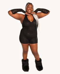 VIP Behavior Lace Romper With Sleeves -I Hear Raves VIP Behavior Lace Romper C1 Full