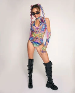 Viper Vision Halter Cutout Bodysuit With Gloves 14 Viper Vision Halter Cutout Bodysuit With Gloves -I Hear Raves Viper Vision Halter Cutout Bodysuit with Gloves Full2