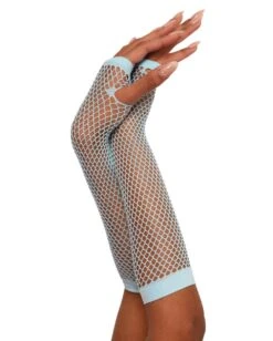 Warped Revelations Fingerless Fishnet Arm Warmers -I Hear Raves Warped Revelations Fingerless Fishnet Gloves BabyBlue Side