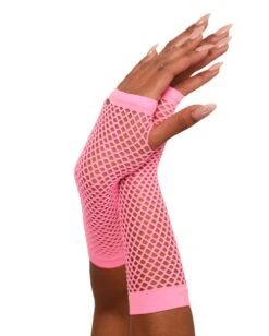 Warped Revelations Fingerless Fishnet Arm Warmers -I Hear Raves Warped Revelations Fingerless Fishnet Gloves BabyPink Side