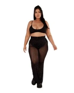 Holo Star Mesh Bell Bottoms -I Hear Raves Womens Bottoms Holo Star Mesh Bell Bottoms curve1 front