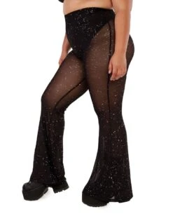 Holo Star Mesh Bell Bottoms -I Hear Raves Womens Bottoms Holo Star Mesh Bell Bottoms curve1 side