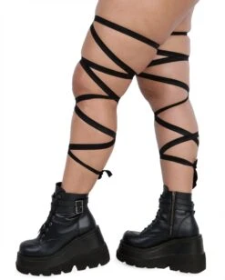 Pair Of Non-Slip Black Leg Wraps -I Hear Raves hoseiry leg wraps pair of non slip black leg wraps side curve1
