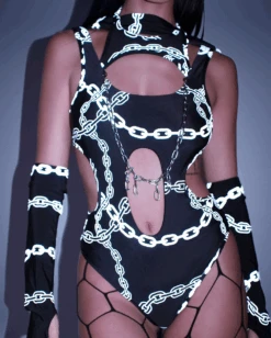 Power Surge Silver Reflective Chain Bodysuit & Sleeve Set